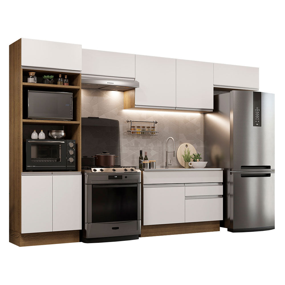 Armário de Cozinha Completa 350cm Rustic/Branco Glamy Madesa 01