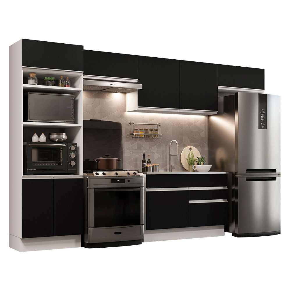 Armário de Cozinha Completa 350cm Branco/Preto Glamy Madesa 01