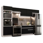 Armário de Cozinha Completa 350cm Branco/Preto Glamy Madesa 01