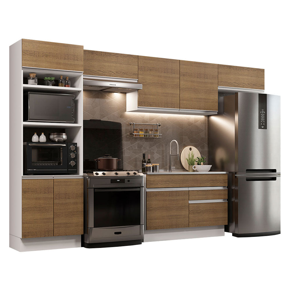 Armário de Cozinha Completa 350cm Branco/Rustic Glamy Madesa 01