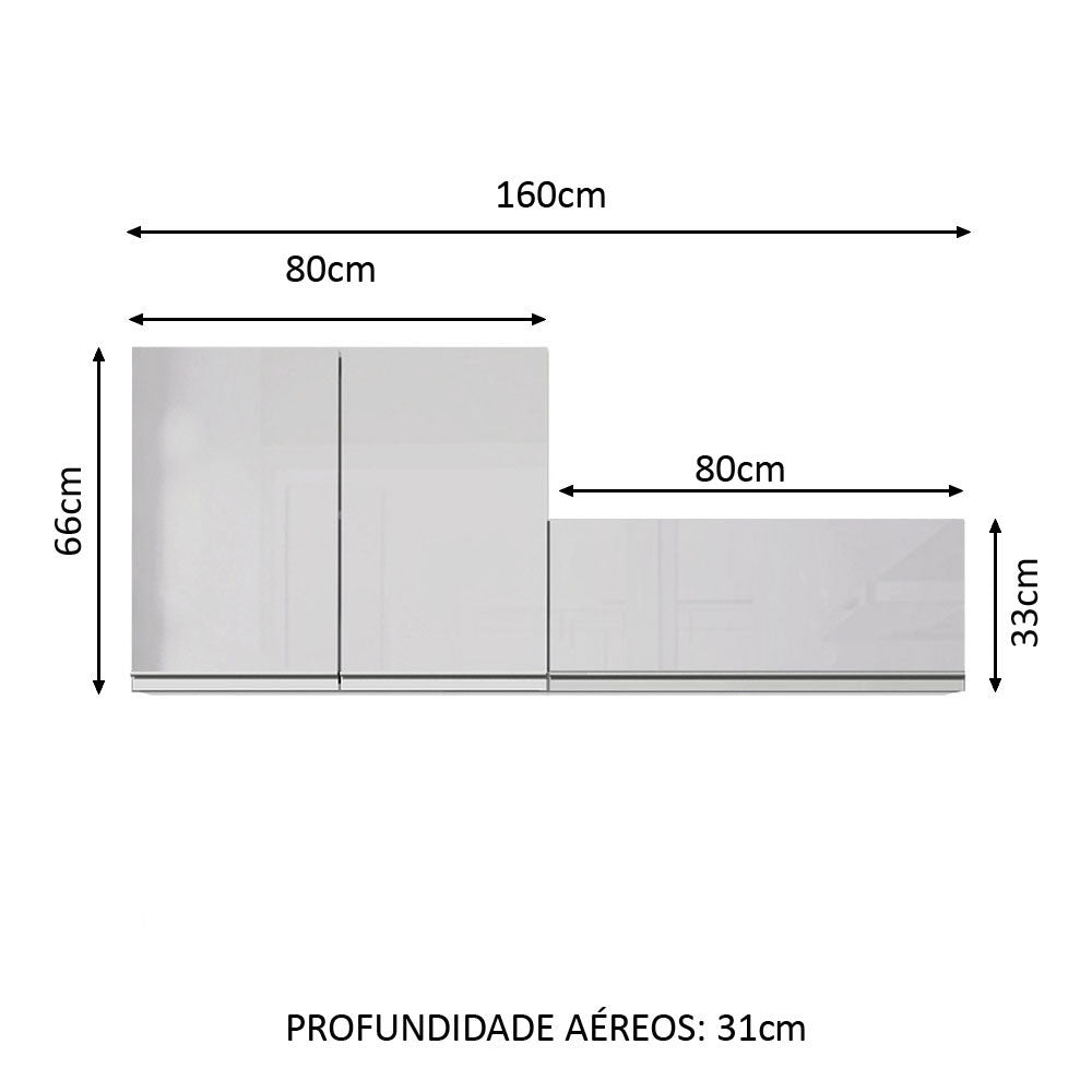 Kit Área De Serviço Madesa Acordes 100% MDF com 2 Armários Aéreos Portas Branco Brilho