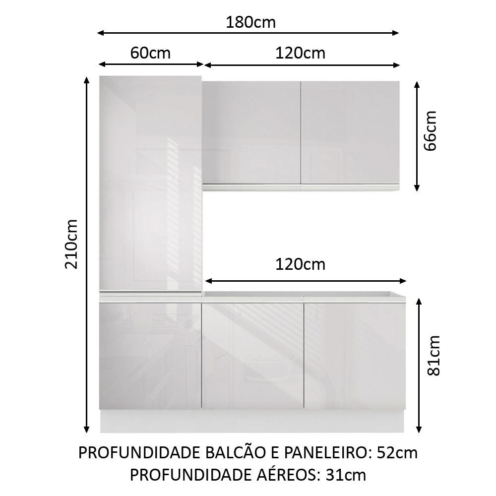 Kit Área De Serviço Madesa Acordes 100% MDF com Armário e Balcão Portas Branco Brilho