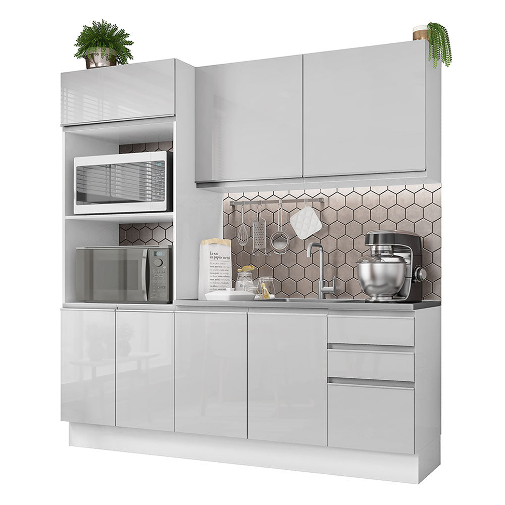 Armário de Cozinha Compacta 100% MDF 190cm Portas Branco Brilho Acordes Madesa 01