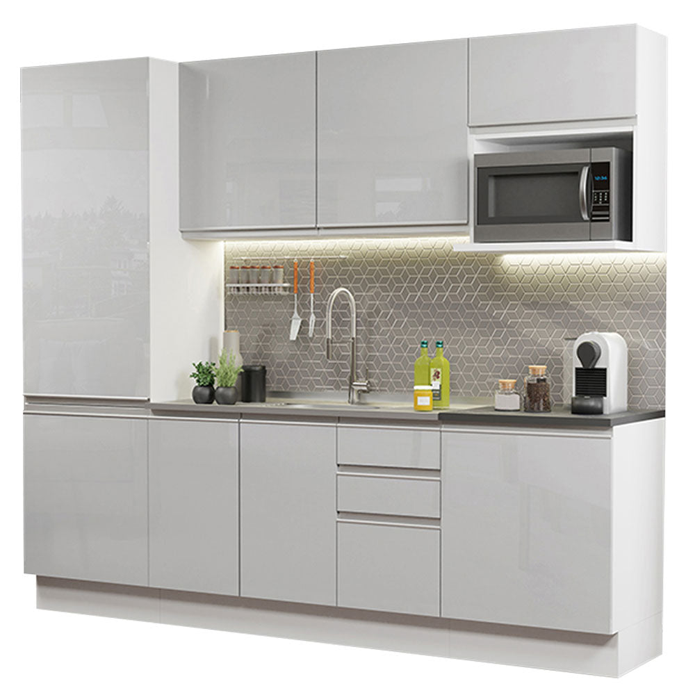 Armário de Cozinha Completa 100% MDF 240cm Frentes Branco Brilho Acordes Madesa 01