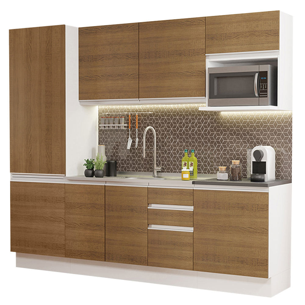 Armário de Cozinha Completa 100% MDF 240cm Branco/Rustic Acordes Madesa 01