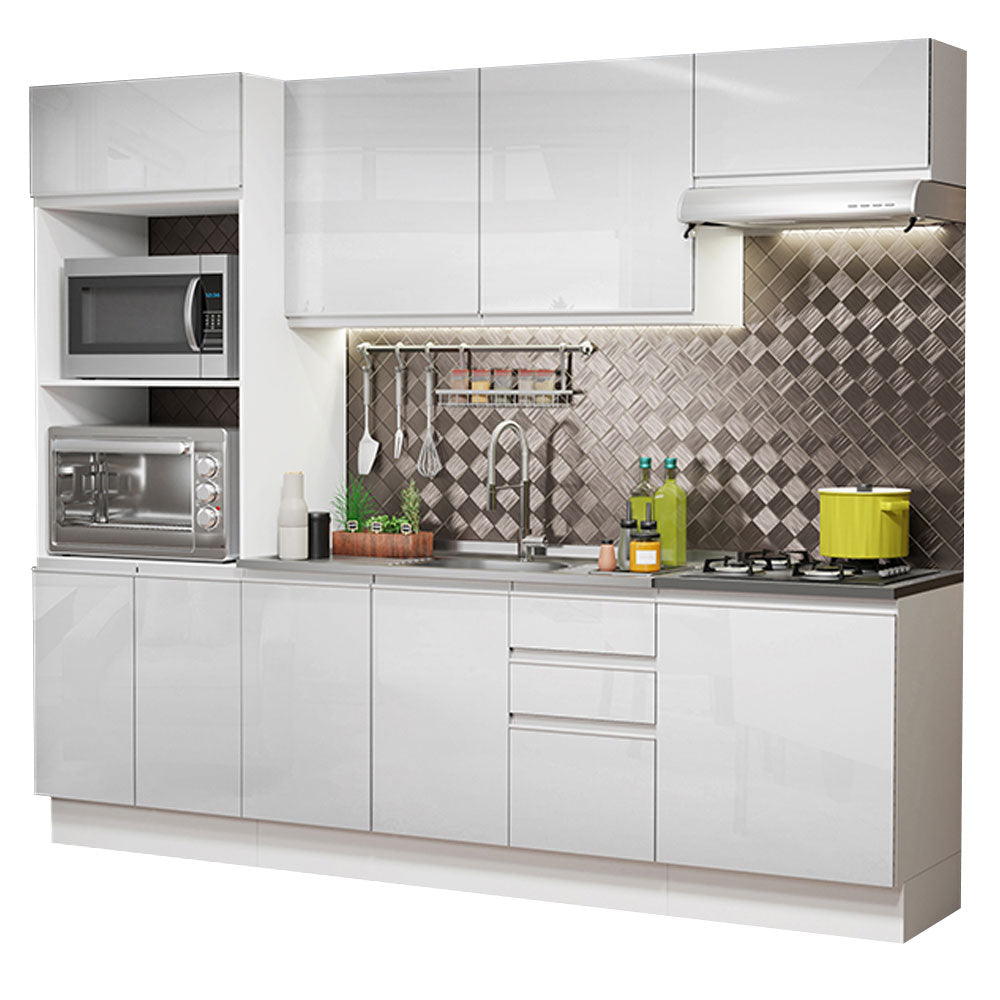 Armário de Cozinha Completa 100% MDF 250cm Frentes Branco Brilho Acordes Madesa 03