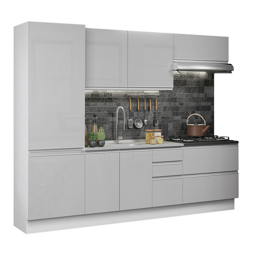 Armário de Cozinha Completa 100% MDF 260cm Frentes Branco Brilho Acordes Madesa 01