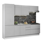 Armário de Cozinha Completa 100% MDF 260cm Frentes Branco Brilho Acordes Madesa 01