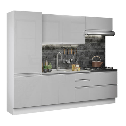 Armário de Cozinha Completa 100% MDF 260cm Frentes Branco Brilho Acordes Madesa 01