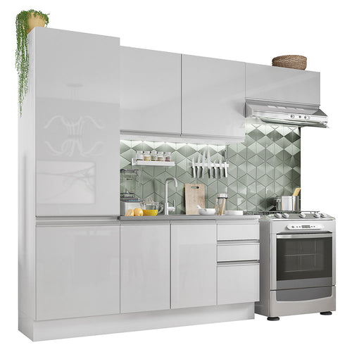 Armário de Cozinha Compacta 100% MDF 260cm Portas Branco Brilho Acordes Madesa 02