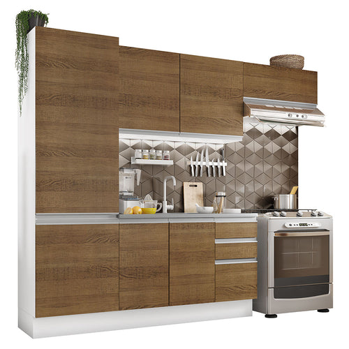 Armário de Cozinha Compacta 100% MDF 260cm Portas Branco/Rustic Acordes Madesa 02