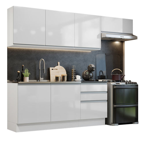 Armário de Cozinha Completa 100% MDF 260cm Frentes Branco Brilho Acordes Madesa 03