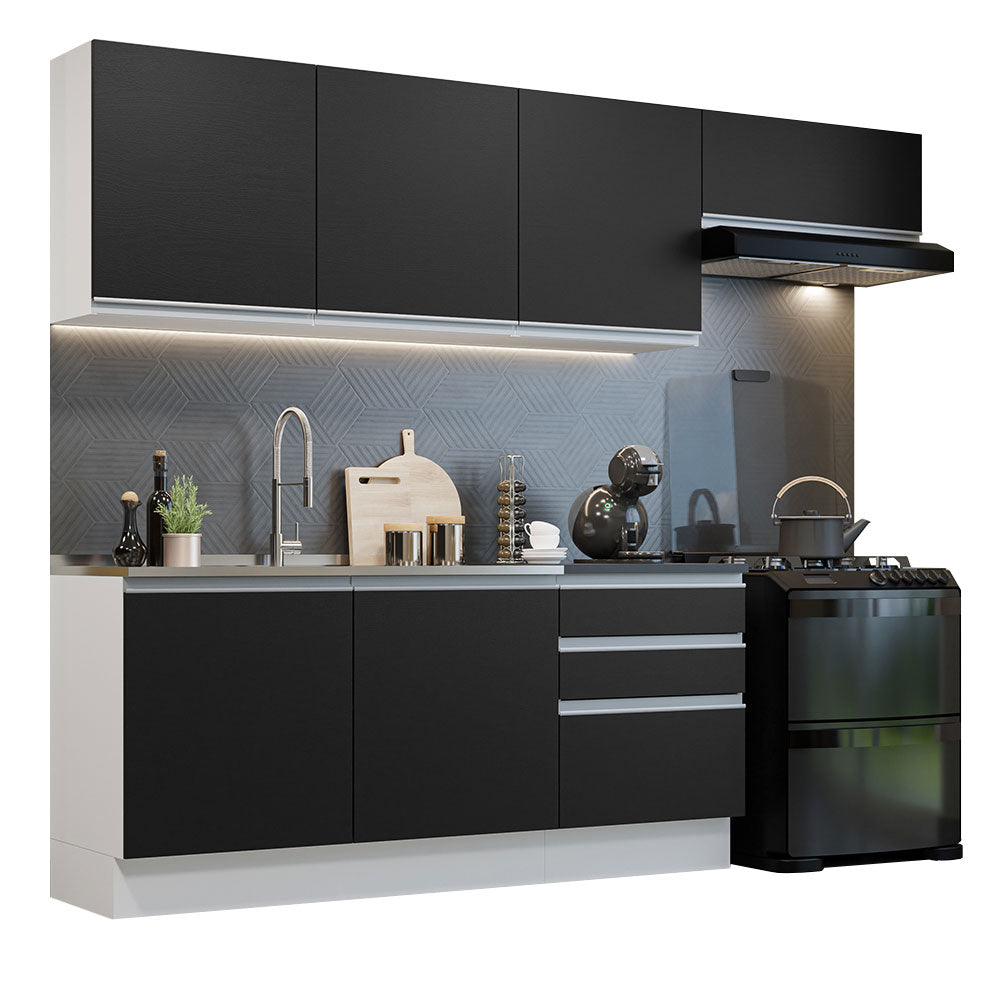 Armário de Cozinha Completa 100% MDF 260cm Branco/Preto Acordes