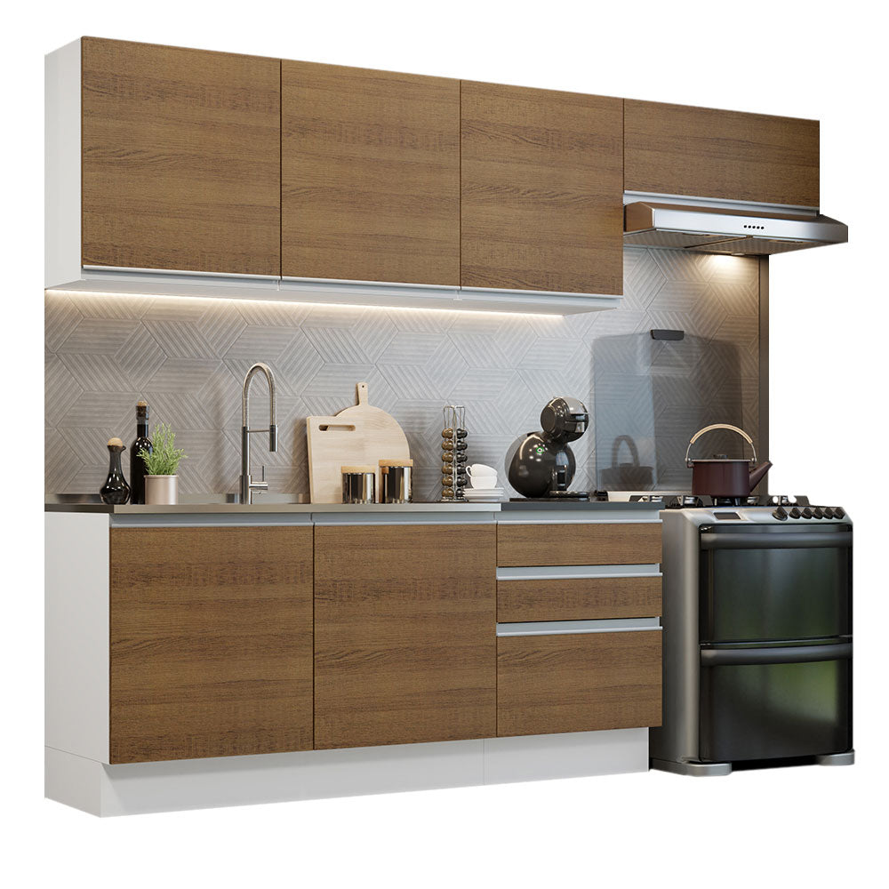 Armário de Cozinha Completa 100% MDF 260cm Branco/Rustic Acordes Madesa 03