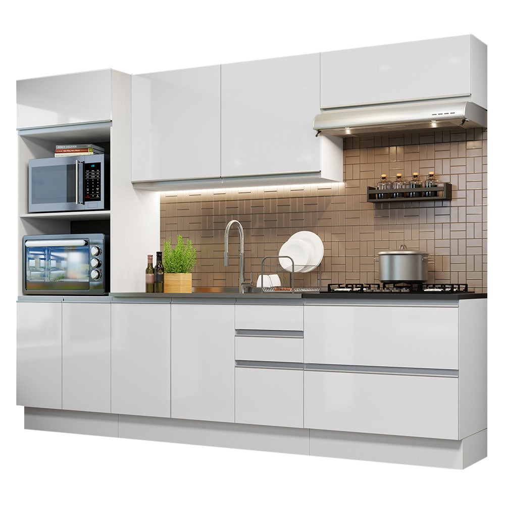 Armário de Cozinha Completa 100% MDF 270cm Frentes Branco Brilho Acordes Madesa 06