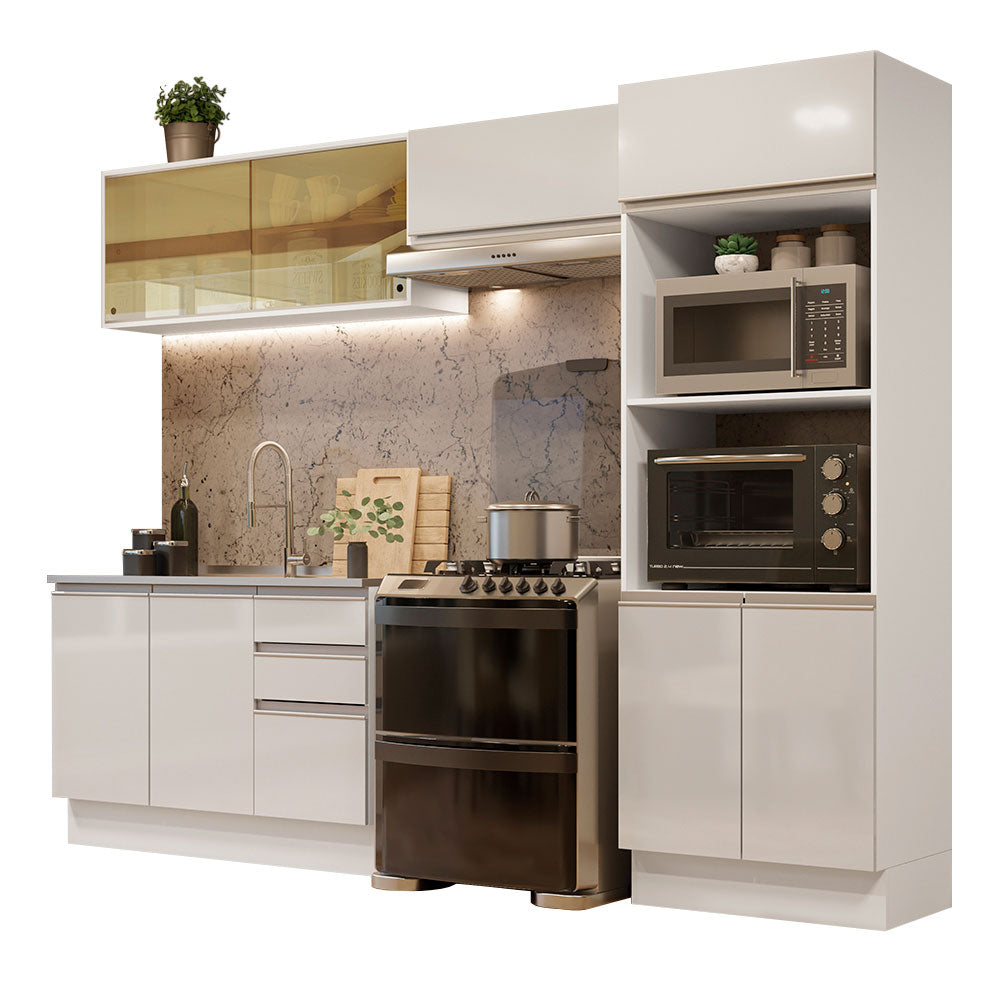 Armário de Cozinha Completa 100% MDF 270cm Frentes Branco Brilho Acordes Madesa 08
