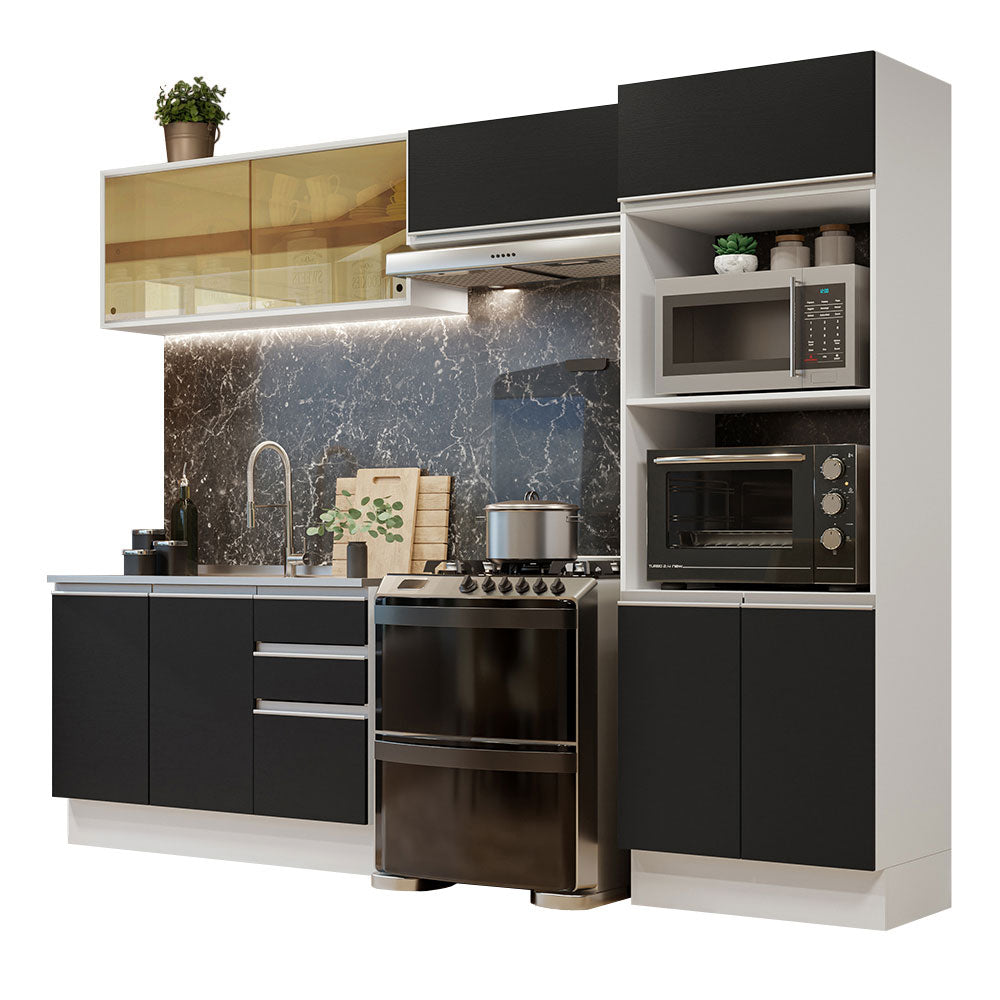Armário de Cozinha Completa 100% MDF 270cm Branco/Preto Acordes Madesa 08