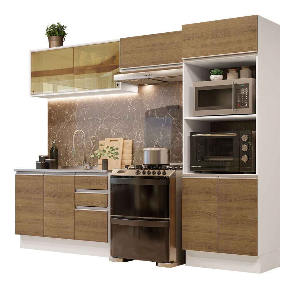 Armário de Cozinha Completa 100% MDF 270cm Branco/Rustic Acordes Madesa 08