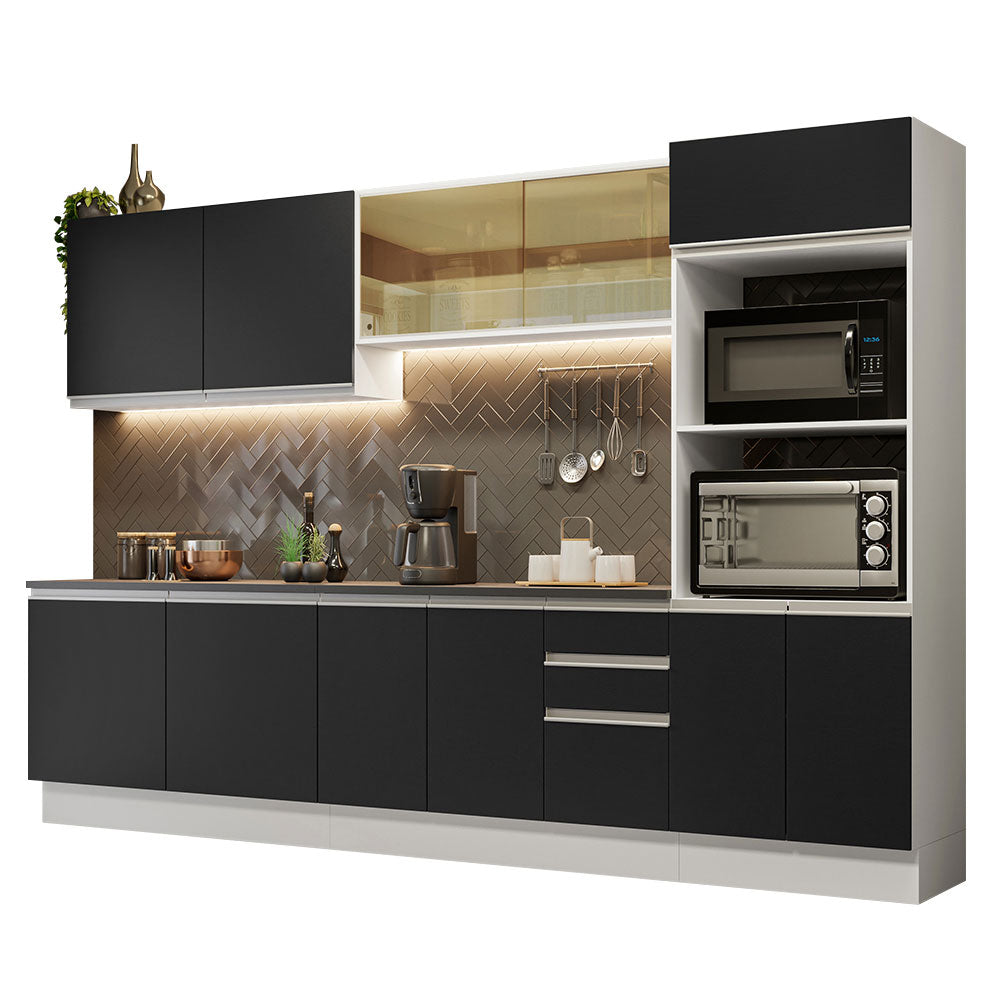 Armário de Cozinha Completa 100% MDF 310cm Branco/Preto Acordes Madesa 01