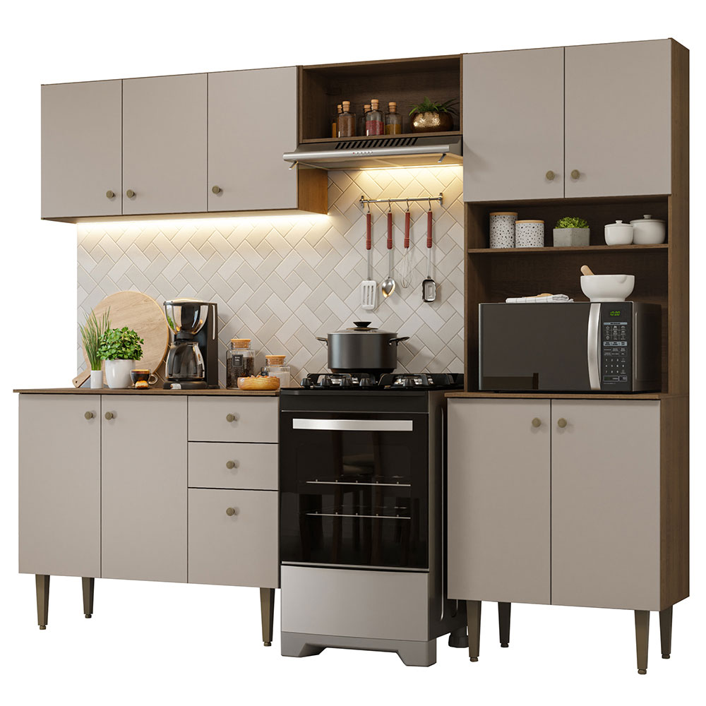 Armário de Cozinha Compacta 235cm Rustic/Crema Gourmet Madesa 01