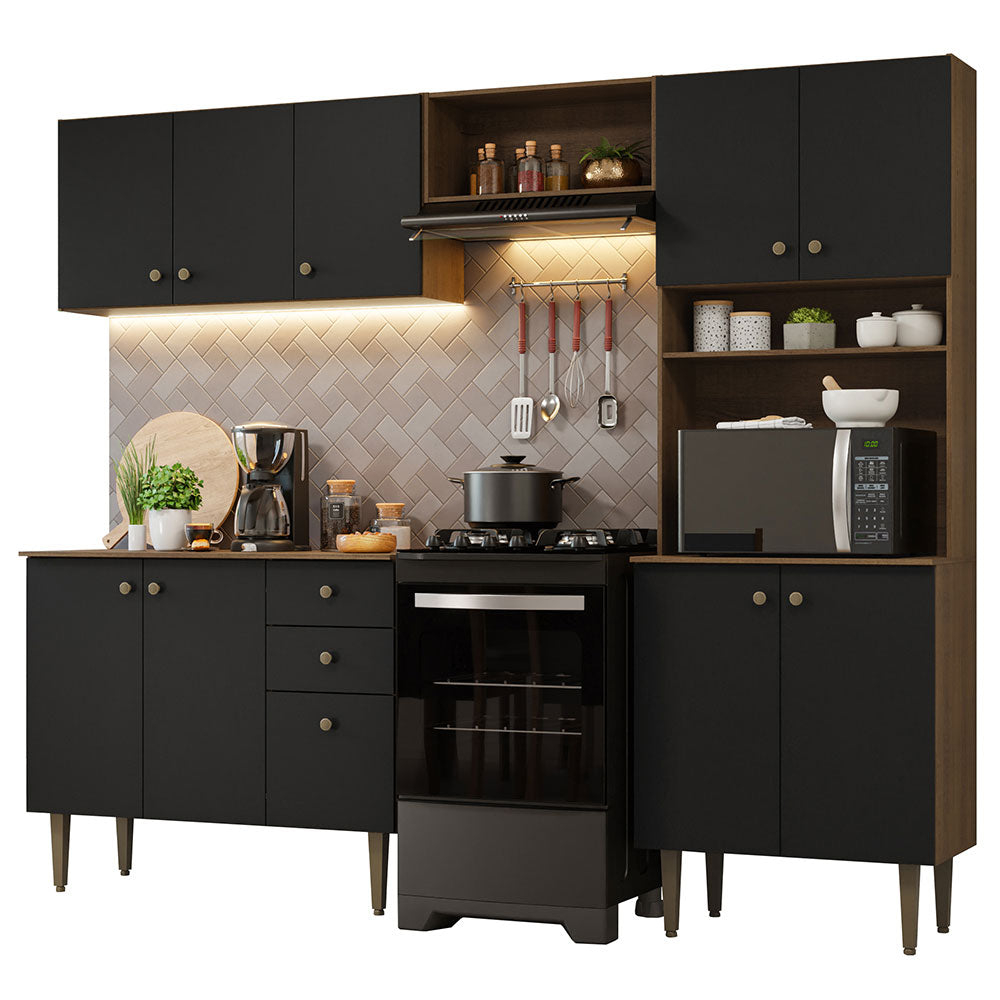 Armário de Cozinha Compacta 235cm Rustic/Preto Gourmet Madesa 01