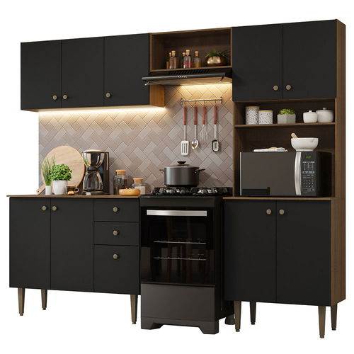 Armário de Cozinha Compacta 235cm Rustic/Preto Gourmet Madesa 01