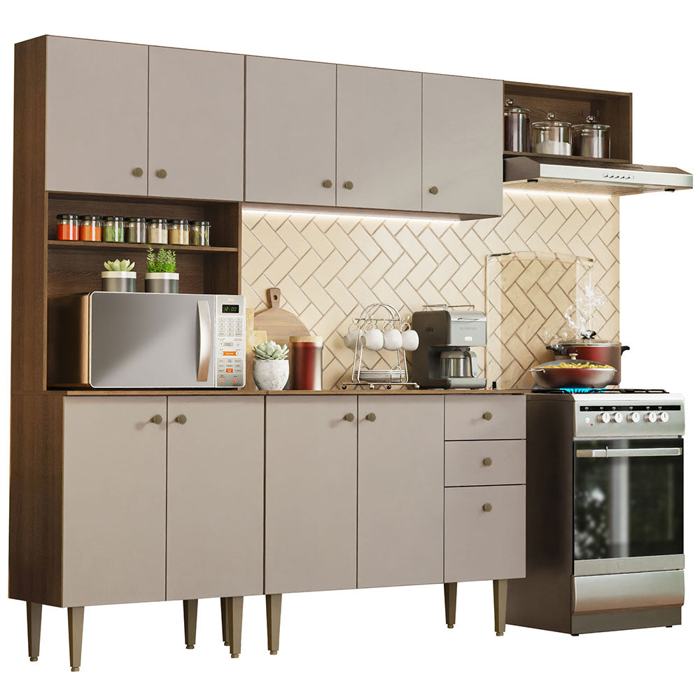 Armário de Cozinha Compacta 235cm Rustic/Crema Gourmet Madesa 02