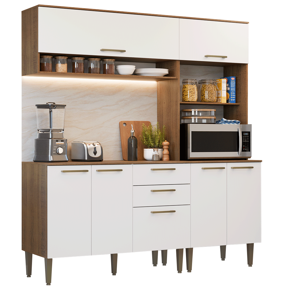 Armário de Cozinha Completa 165 cm Rustic/Branco Lille Madesa 01