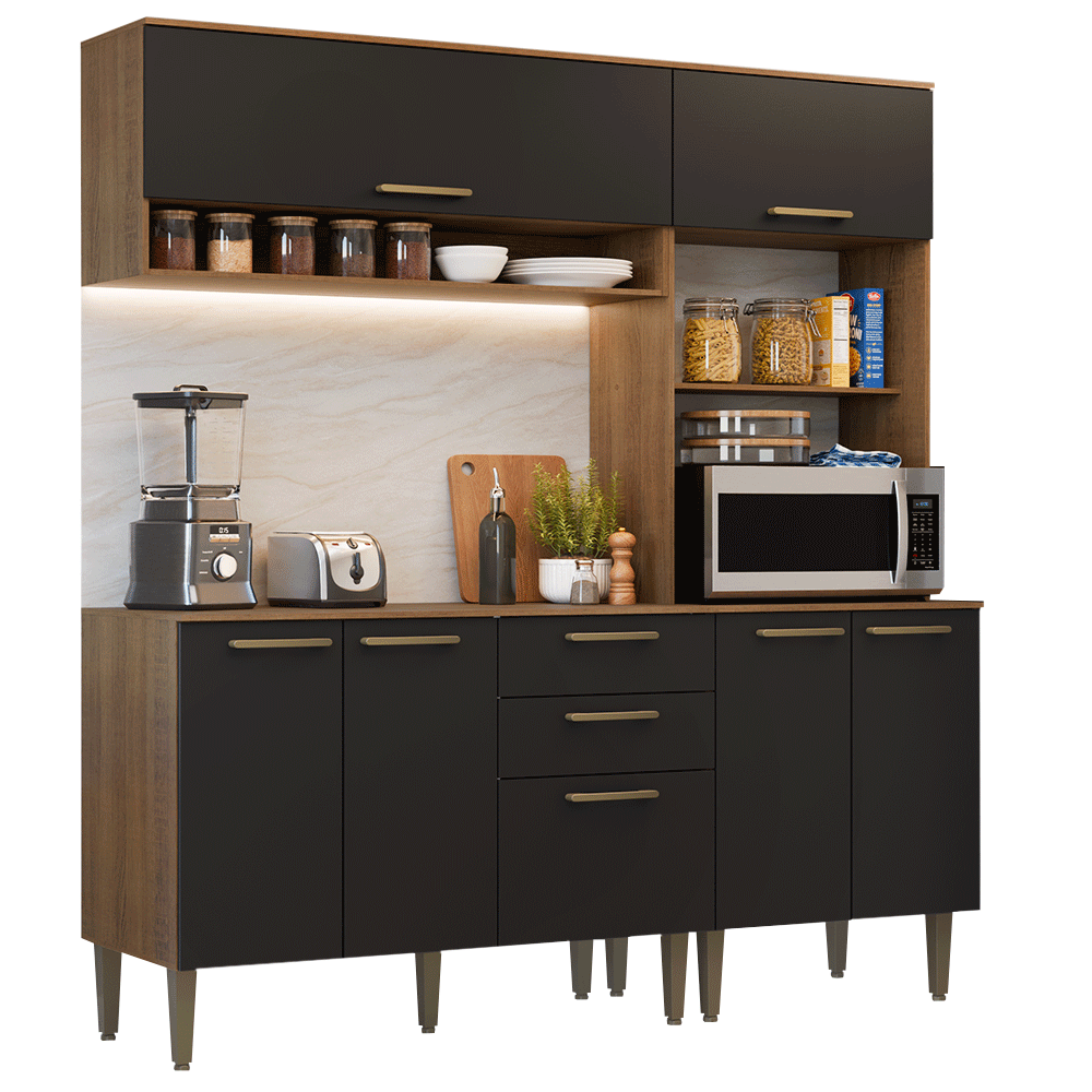 Armário de Cozinha Completa 165 cm Rustic/Preto Lille Madesa 01