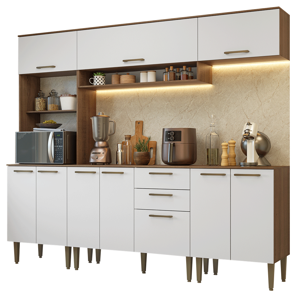 Armário de Cozinha Completa 225 cm Rustic/Branco Lille Madesa 01
