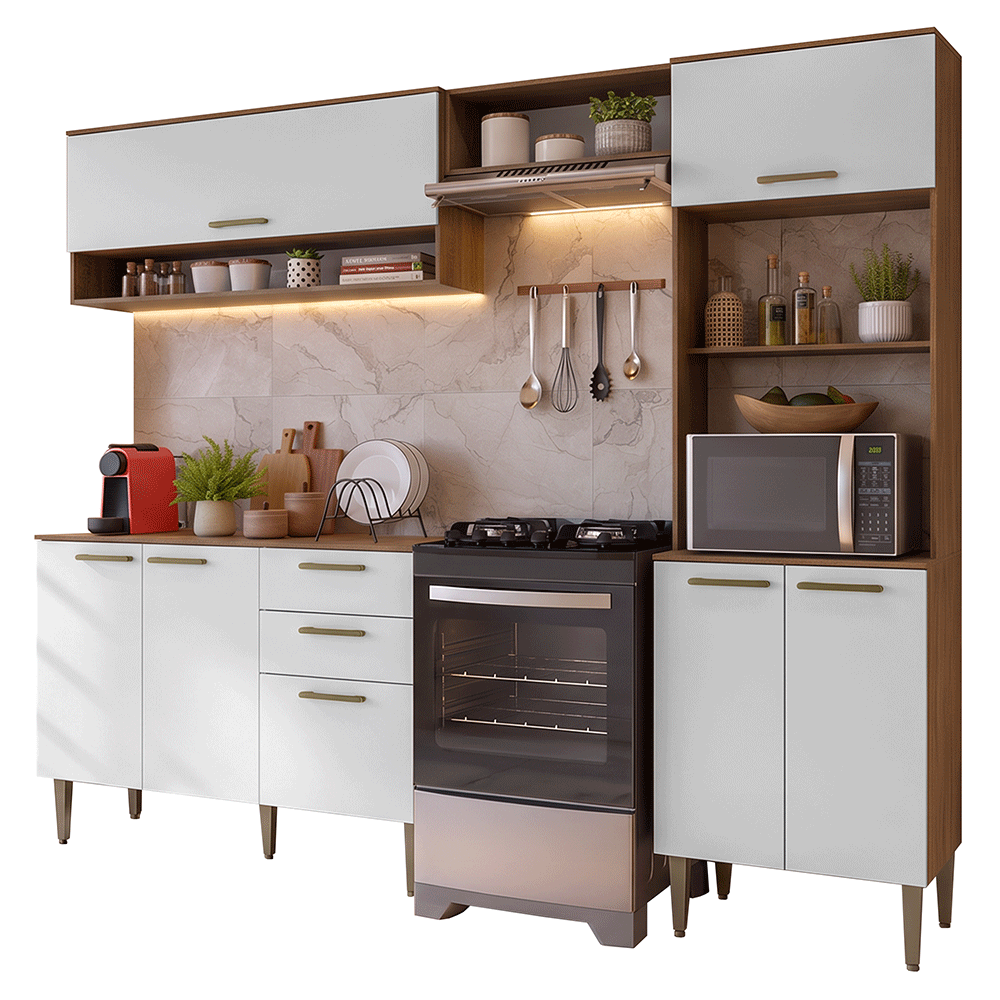 Armário de Cozinha Completa 225 cm Rustic/Branco Lille Madesa 02