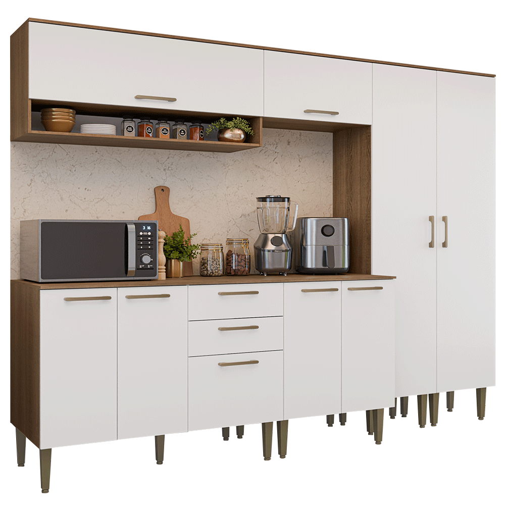 Armário de Cozinha Completa 245 cm Rustic/Branco Lille Madesa 01