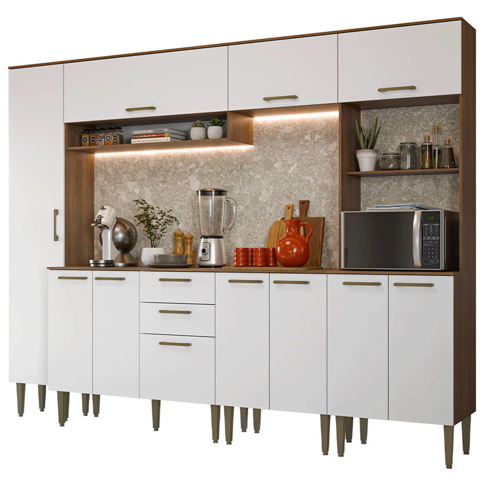 Armário de Cozinha Completa 265 cm Rustic/Branco Lille Madesa 01