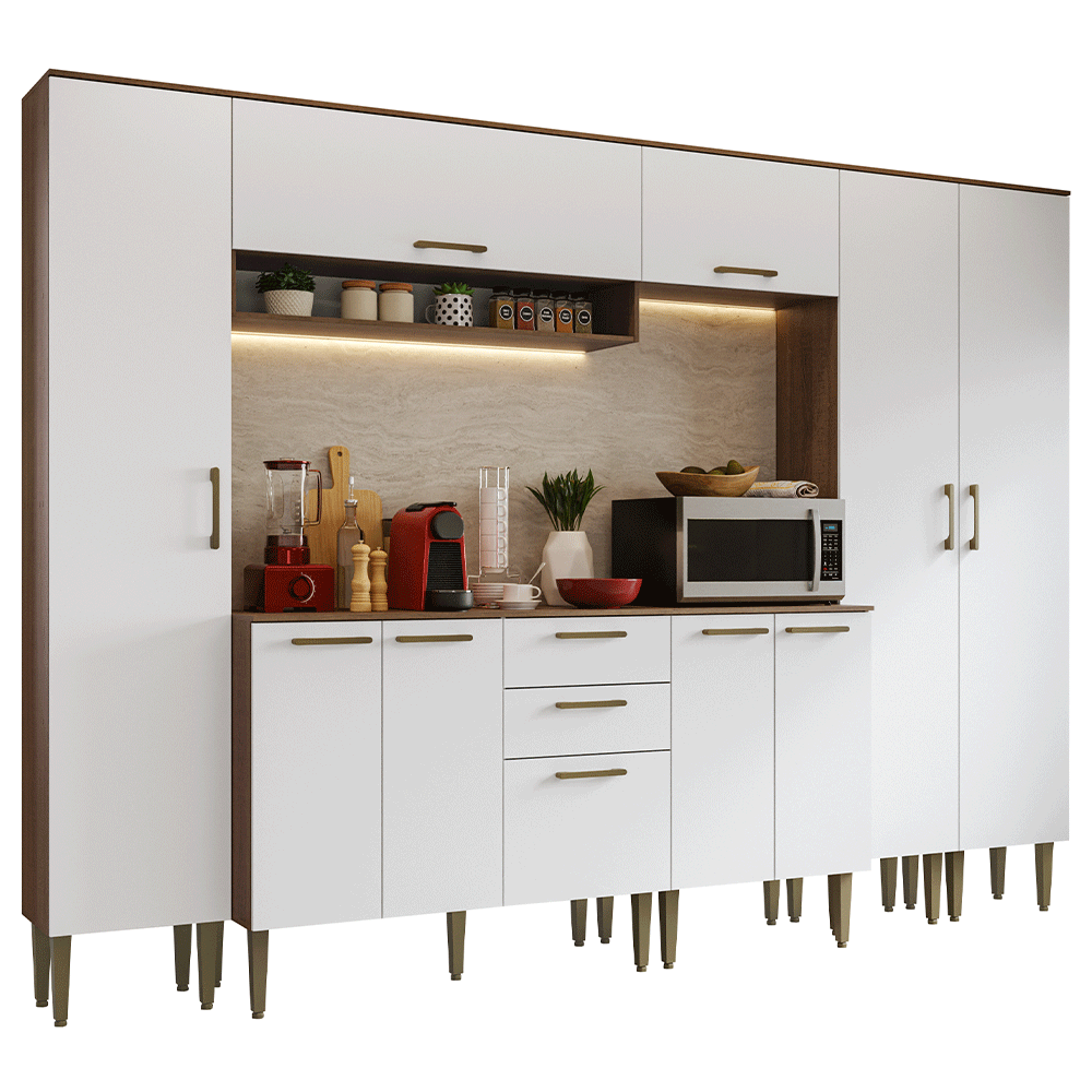 Armário de Cozinha Completa 285 cm Rustic/Branco Lille Madesa 01