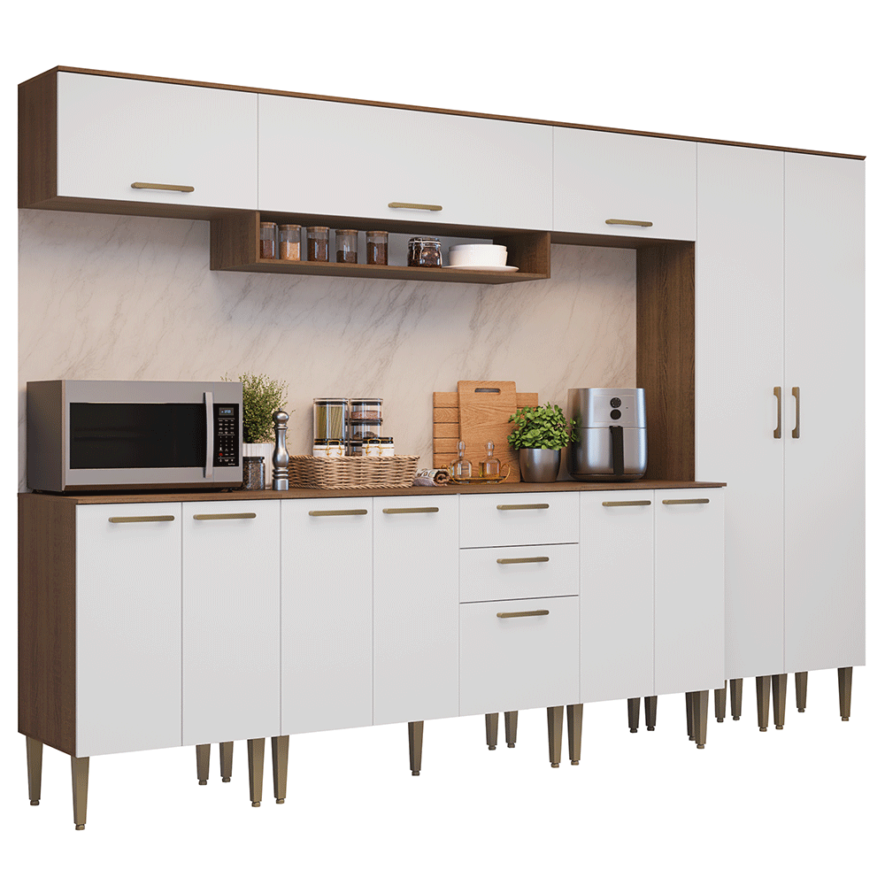 Armário de Cozinha Completa 305 cm Rustic/Branco Lille Madesa 01