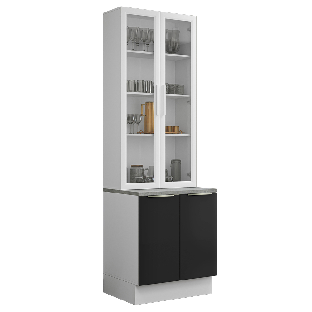 Kit Balcão + Cristaleira 70 x 60 cm Branco/Preto Lux Madesa 01