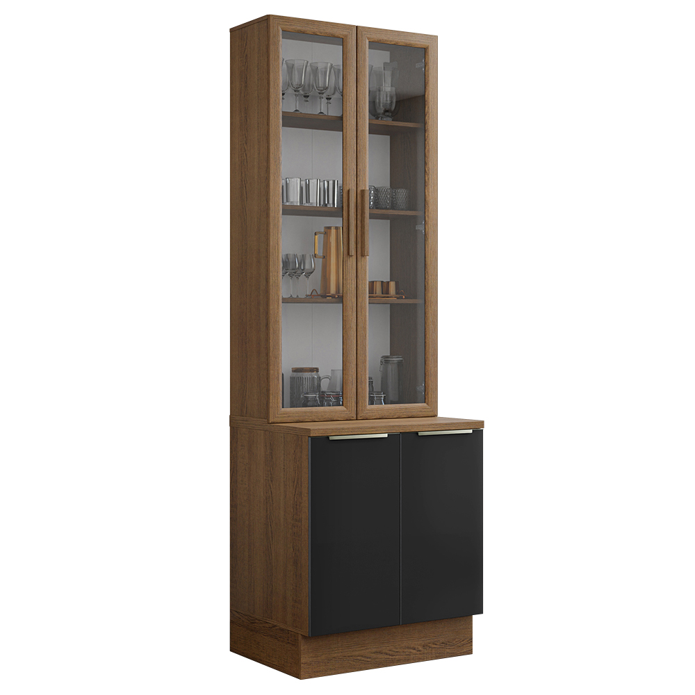 Kit Balcão + Cristaleira 70cm Rustic/Preto Lux Madesa 01