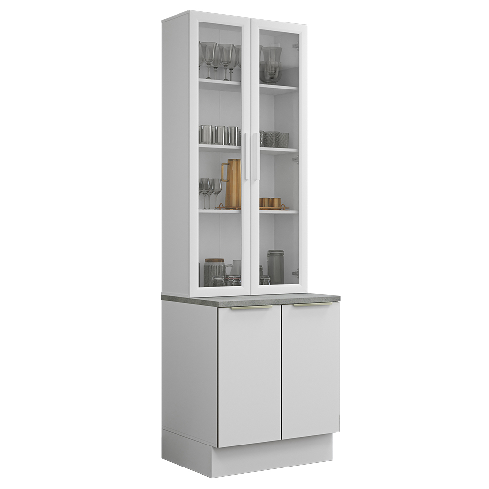 Kit Balcão + Cristaleira 70 x 60 cm Branco Veludo Lux Madesa 01