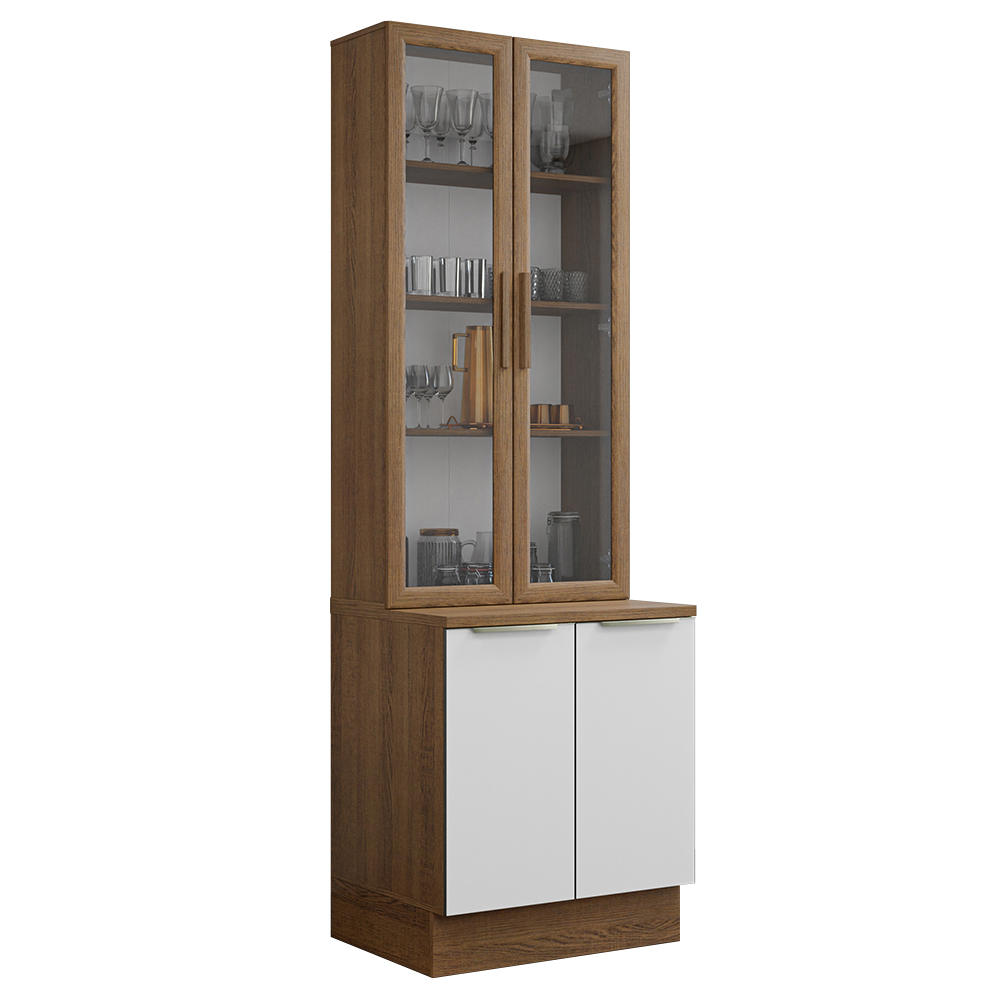 Kit Balcão + Cristaleira 70cm Rustic/Branco Veludo Lux Madesa 01