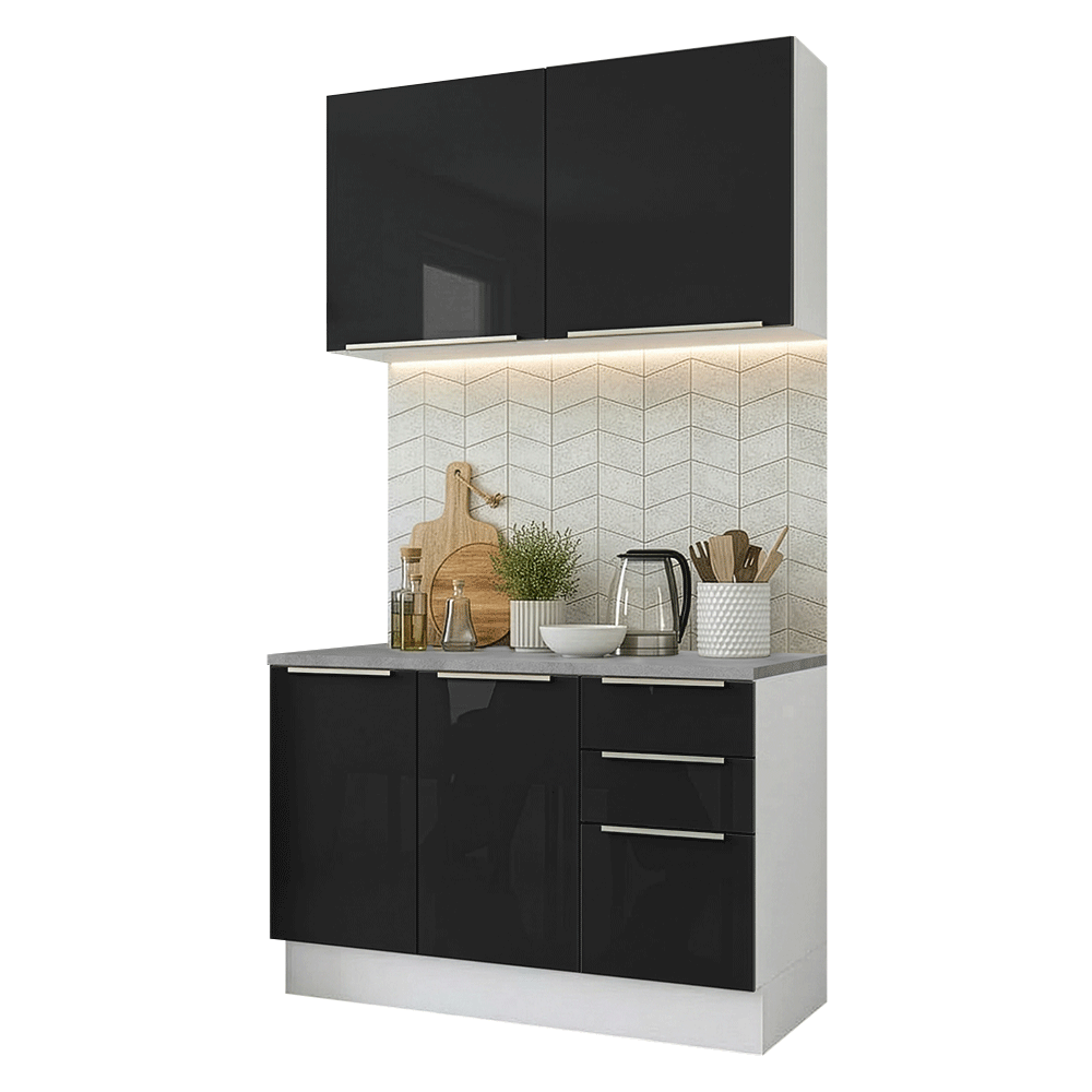 Armário de Cozinha Compacta 120 cm Branco/Preto Lux Madesa 01