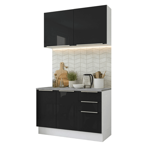 Armário de Cozinha Compacta 120 cm Branco/Preto Lux Madesa 01