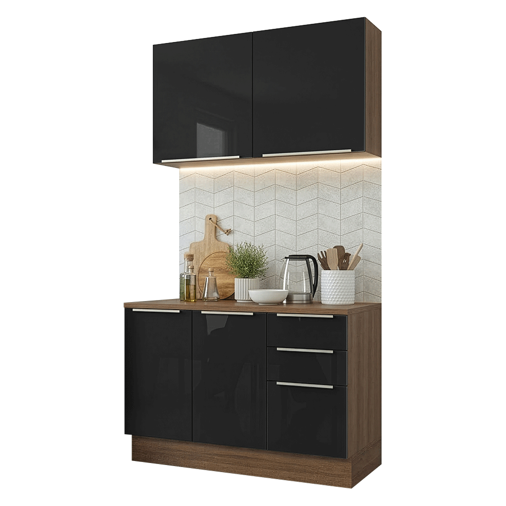 Armário de Cozinha Compacta 120 cm Rustic/Preto Lux Madesa 01