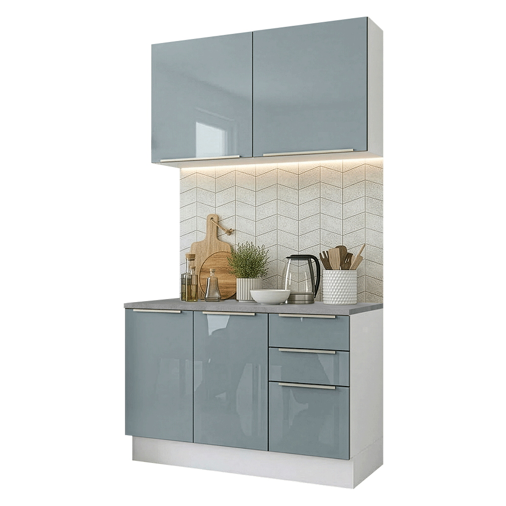 Armário de Cozinha Compacta 120 cm Branco/Cinza Lux Madesa 01