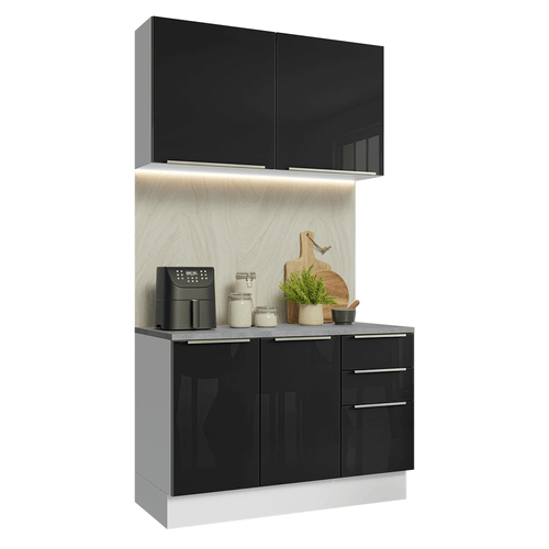 Armário de Cozinha Compacta 120 x 60 cm Branco/Preto Lux Madesa 02