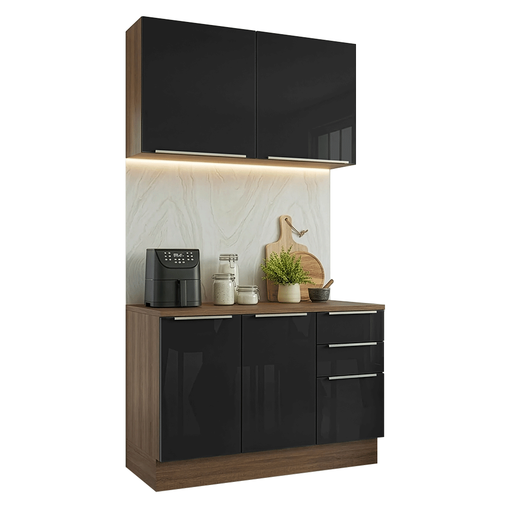 Armário de Cozinha Compacta 120 x 60 cm Rustic/Preto Lux Madesa 02