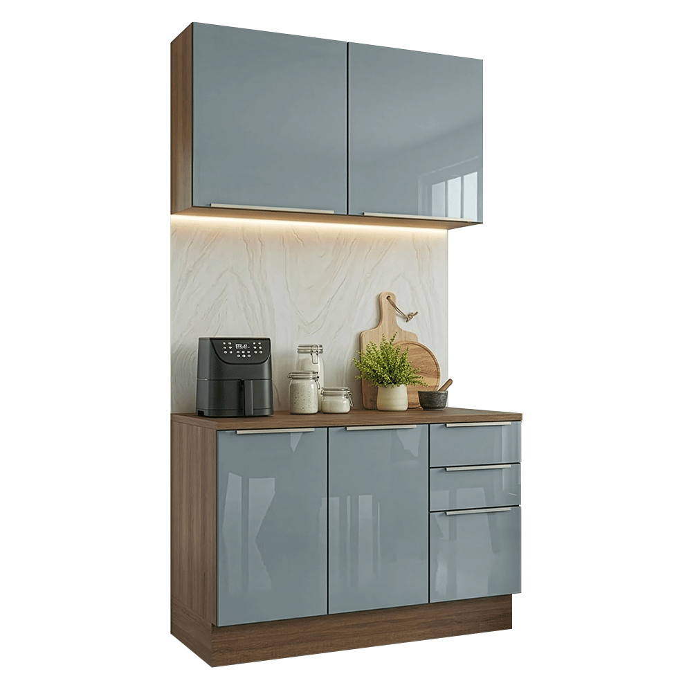 Armário de Cozinha Compacta 120 x 60 cm Rustic/Cinza Lux Madesa 02