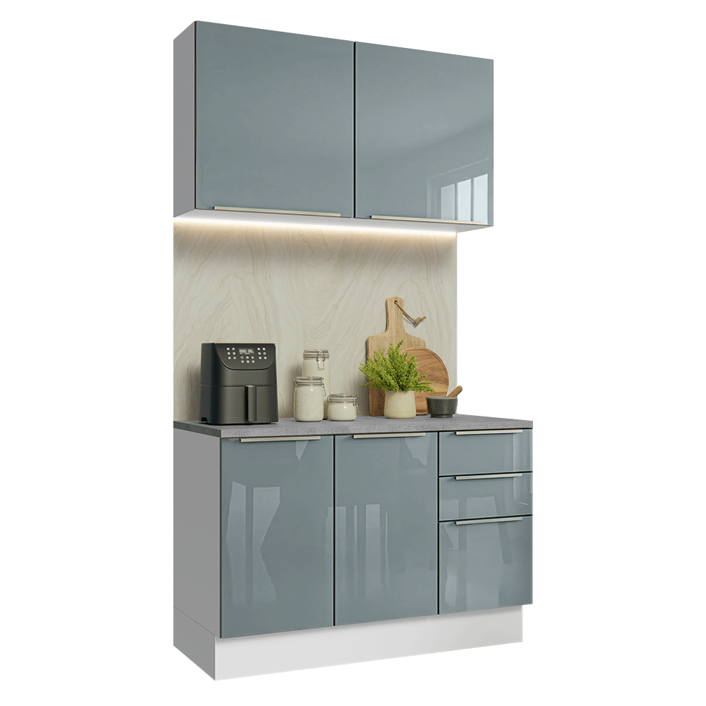 Armário de Cozinha Compacta 120 x 60 cm Branco/Cinza Lux Madesa 02