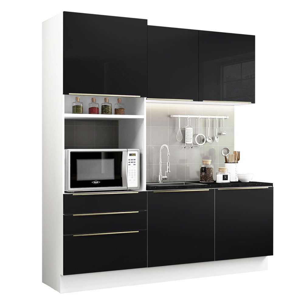 Armário de Cozinha Compacta 180 x 60 cm Branco/Preto Lux Madesa 01