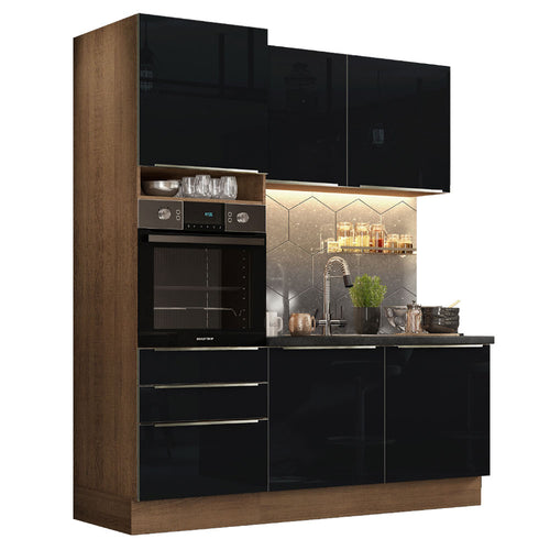 Armário de Cozinha Compacta 180 x 60 cm Rustic/Preto Lux Madesa 01