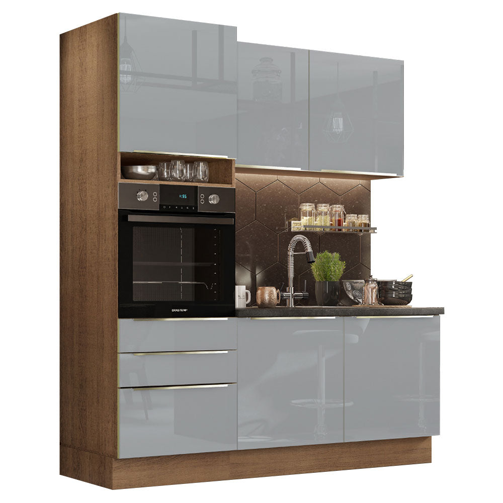 Armário de Cozinha Compacta 180cm Rustic/Cinza Lux Madesa 01